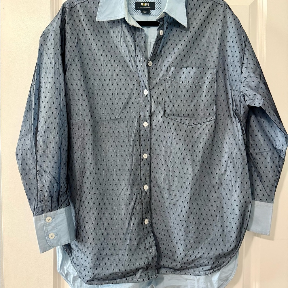 Anthropologie Maeve Light Blue Polka Dot Blouse